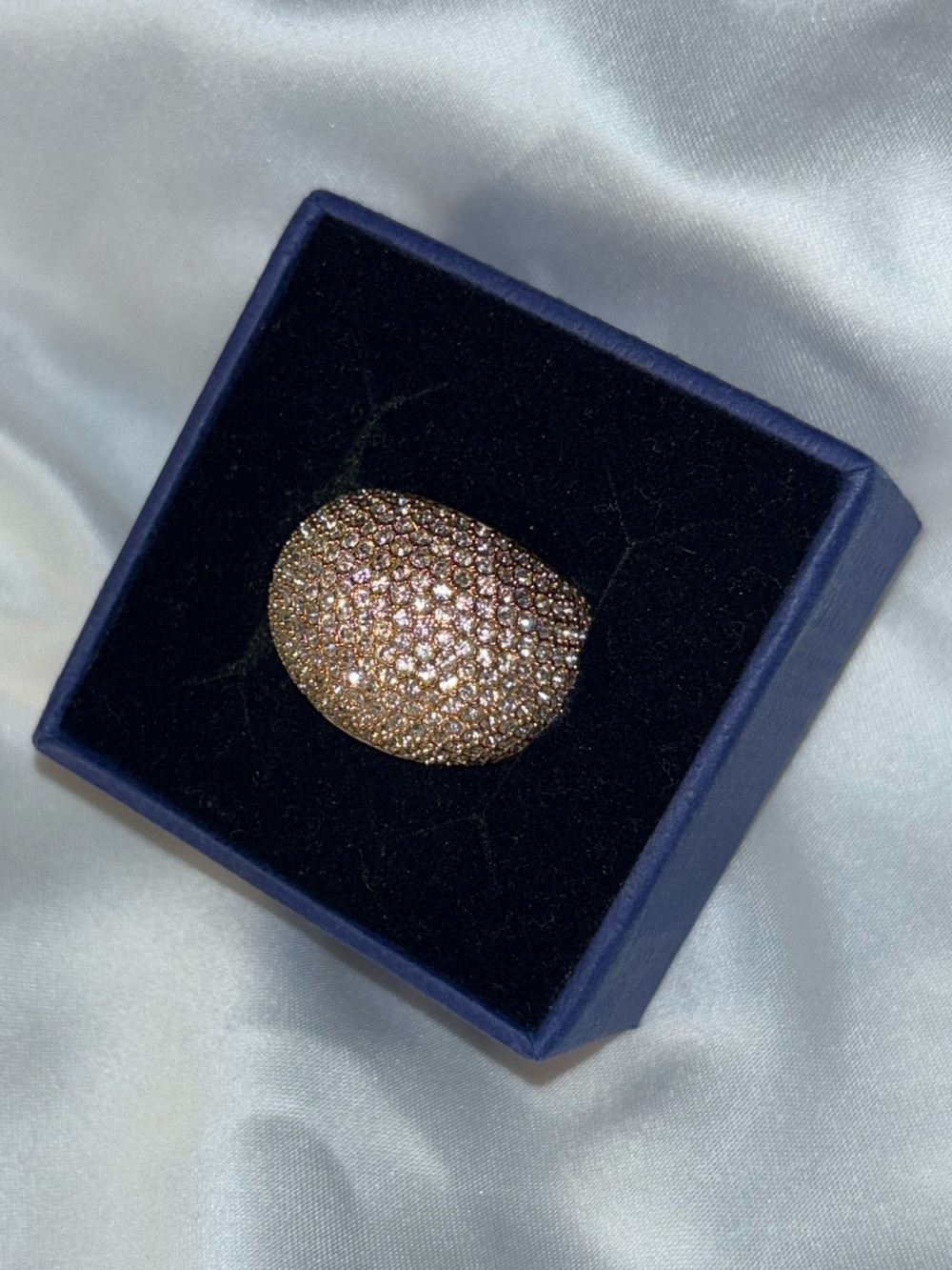 Swarovski Gold Tone Pavé Crystal Dome Cocktail Ring Size 55/US 7 White Crystal